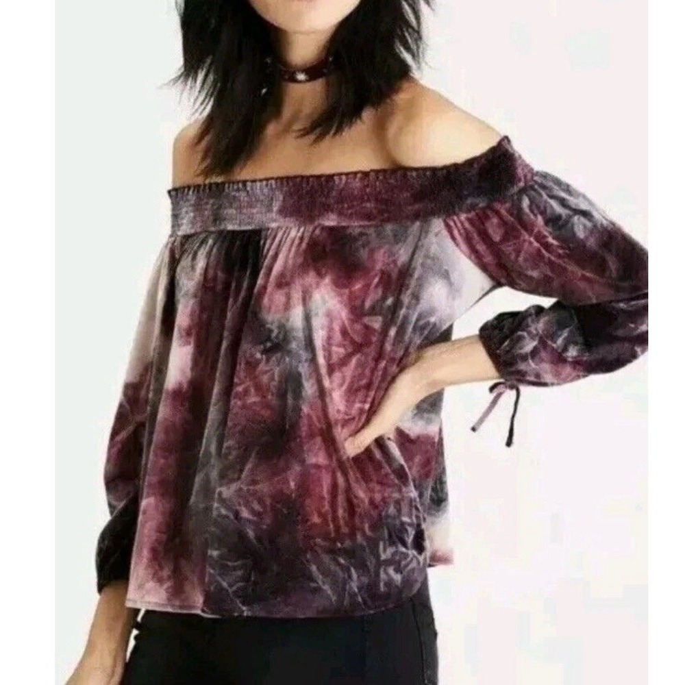 NWT American Eagle Top Womens Sz L Off the Shoulder Tie Dye Crushed Velvet Fairy